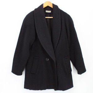 Vintage Braefair Wool Pea Coat Womens Black One Button Front Worumbo Lined Sz 10